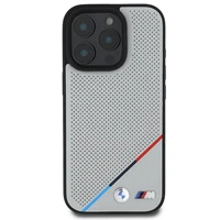 BMW M perforuota trispalvė linija Magnetinis dėklas iPhone 16 Pro - pilkas