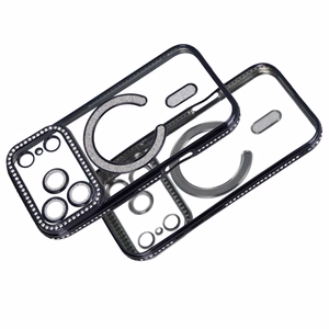 Bling Magsafe juodas dėklas telefonui iPhone 17 Pro Max