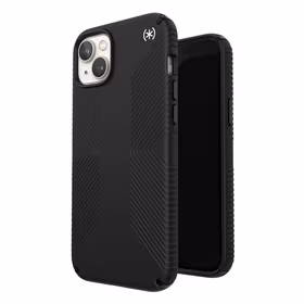 Speck Presidio2 Grip - Anti-slip iPhone 15 Plus / 14 Plus dėklas (juodas / juodas / baltas)