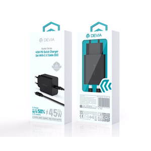 Devia wall įkroviklis Rocket PD 45W 1x USB-C baltas + laidas USB-C - USB-C