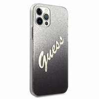 Guess GUHCP12MPCUGLSBK iPhone 12/12 Pro 6.1" juodas kietasis dėklas Glitter Gradient Script