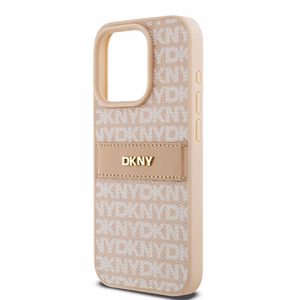 DKNY Odinis mono juosta ir metalinis logotipas dėklas telefonui iPhone 15 Pro - rožinis