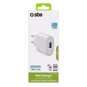 SBS TETR1USB2AWFAST 10W USB-A sieninis įkroviklis - baltas