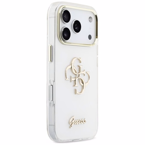 Guess IML 4G Script Metal Dėklas for iPhone 17 Pro Max - baltas