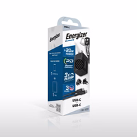 Energizer Ultimate - Multiplug EU / UK / US GaN 20W PD mains įkroviklis + USB-C laidas (juodas)