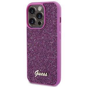 Guess Disko Metalinis Užrašas dėklas telefonui iPhone 15 Pro - rožinis