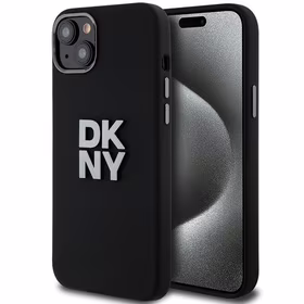 DKNY Skystas silikoninis metalinis logotipas dėklas telefonui iPhone 15/14/13 - juodas