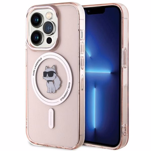 Karl Lagerfeld IML Choupette Magnetinis dėklas telefonui iPhone 15 Pro - rožinis