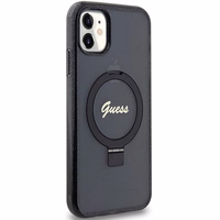 Guess Ring Stand Script Glitter Magnetinis dėklas telefonui iPhone 11 / Xr - juodas
