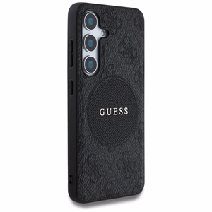 Dėklas telefonui Guess 4G Round Patch Classic Logo MagSafe Samsung Galaxy S25 Plus juodas