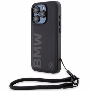 BMW Signature Leather Wordmark Cord чехол для iPhone 15 Pro Max - чёрный