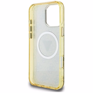 Чехол GUESS для iPhone 16 Pro совместимый с MagSafe GUHMP16LHG4PRTGW (IML Metal Glitter 4G Circle Triangle) коричневый