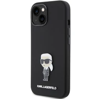 Karl Lagerfeld silikoninis Ikonik Metal Pin dėklas telefonui iPhone 15 - juodas