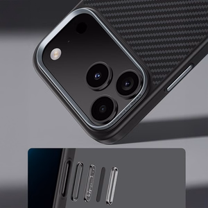 Benks magnetinis Armor Pro Kevlar dėklas su metaliniu rėmeliu 600D (A069) Iphone 17 Pro telefonui juodas (su fotoaparato valdymo mygtuku)