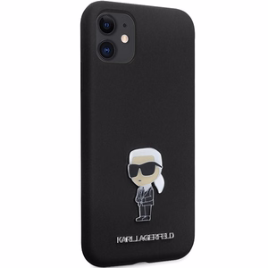 Karl Lagerfeld KLHCN61SMHKNPK dėklas telefonui iPhone 11 / Xr - juodas silikoninis Ikonik metalinis kaištis