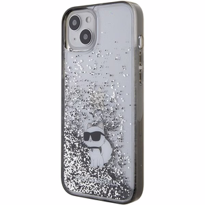 Karl Lagerfeld Skystas blizgučių Choupette dėklas iPhone 15 Plus - permatoma