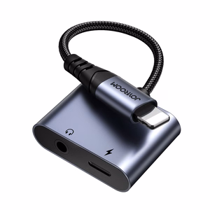 2‑in‑1 garso adapteris Joyroom SY-L01 Lightning į 3.5mm + Lightning (juodas)
