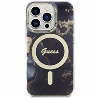 Guess GUHMP14XHTMRSK iPhone 14 Pro Max 6.7" juodas kietas dėklas Golden Marble Magnetinis