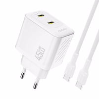 Dudao A28PCEU PD 45W GaN 2xUSB-C Wall Įkroviklis with USB-C Laidas - Baltas