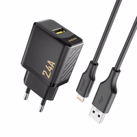 Dudao A23LEU 2.4A GaN EU USB-A Wall Įkroviklis with USB-A to Lightning Laidas - Juodas