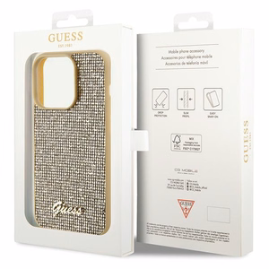 Guess Disko Metalinis Užrašas dėklas telefonui iPhone 15 Pro - auksinis