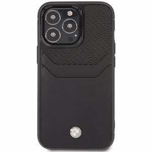 Dėklas telefonui BMW BMHCP14X22RSEPK iPhone 14 Pro Max 6.7" juodas/juodas odos kortelių lizdas