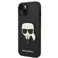 Karl Lagerfeld Saffiano Karl's Head Patch dėklas telefonui iPhone 14 Plus - juodas