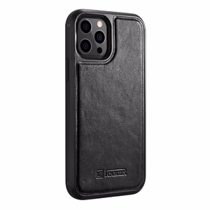 iCarer odos vaško dėklas padengtas natūralia oda iPhone 12 Pro Max juodas (ALI1206-BK)