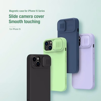 Dėklas Nillkin CamShield Silky Silicone Apple iPhone 15 Plus šviesiai violetinis