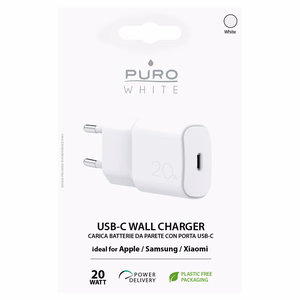 Puro White 20W Power Delivery USB-C sieninis įkroviklis - baltas