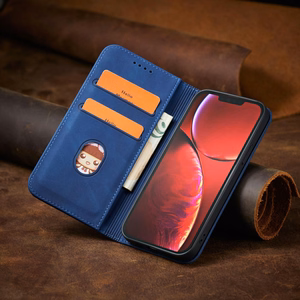 Magnet Fancy Case dėklas iPhone 14 Pro su flip dangčiu, pinigine ir stovu - mėlynos spalvos