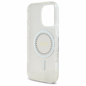 Guess IML Rhinestones magnetinis dėklas telefonui iPhone 16 Pro - baltas