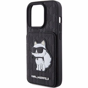Karl Lagerfeld Saffiano Cardslots and Stand Monogram Choupette чехол для iPhone 15 Pro Max - чёрный
