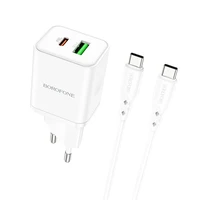 Įkroviklis Borofone BN7 20W USB-C/USB-A + USB-C to USB-C cable 1.0m baltas