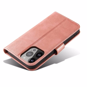 Magnetinis dėklas Samsung Galaxy S23+ su atverčiamu piniginės dangteliu ir stovu rožinė
