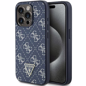 Guess GUHCP15XPG4GPB iPhone 15 Pro Max 6.7" mėlynas dėklas 4G Triangle Metal Logo