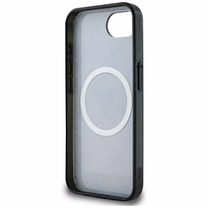 Guess IML Metal Glitter 4G Circle Triangle Magnetinis dėklas telefonui iPhone 16e - juodas