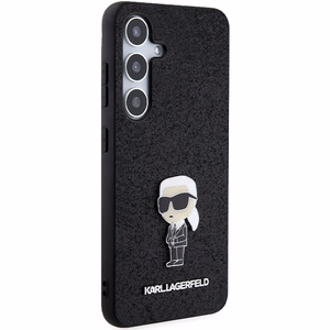 Karl Lagerfeld blizgus fiksuotas Ikonik logotipo metalinis ženklelis dėklas telefonui Samsung Galaxy S24+ - juodas