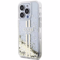 Guess GUHCP15XLFCSEGT iPhone 15 Pro Max 6.7" skaidrus dėklas Liquid Glitter Auksinis Stripes