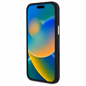 Guess Silikoninis Logo Strass 4G dėklas iPhone 16 - juodas