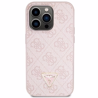 Guess GUHCP15LP4TDSCPP iPhone 15 Pro 6.1" rožinis kietasis dėklas su pečių juosta 4G metaliniu logotipu