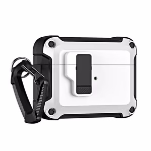 Airpods 4 Pro šarvuotas dėklas su karabinu - baltas
