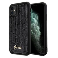 Guess Blizgučiai užrašas metalinis dėklas telefonui iPhone 11 / Xr - juodas