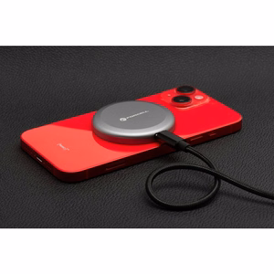 FORCELL F-ENERGY Smart Charge Qi2 15W belaidis įkroviklis su 150cm nuimamu kabeliu suderinamas su MagSafe sidabrinis