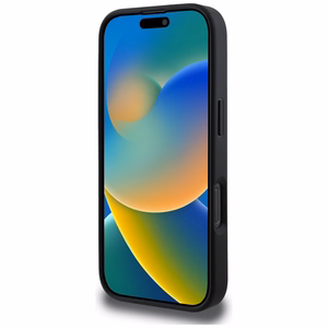 Guess grūdėtas didelis 4G logotipas mažas klasikinis logotipas dėklas iPhone 16 Pro Max - juodas