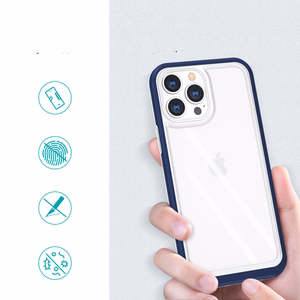 Skaidrus 3in1 dėklas iPhone 13 Pro Max mėlyno rėmo gelio dangteliu