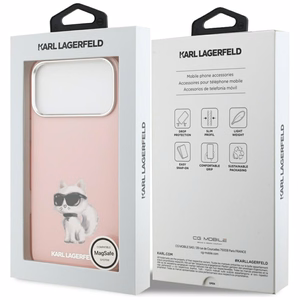 Karl Lagerfeld IML Aquarelle Choupette & Logo Magnetinis dėklas telefonui iPhone 17 Pro Max - rožinis