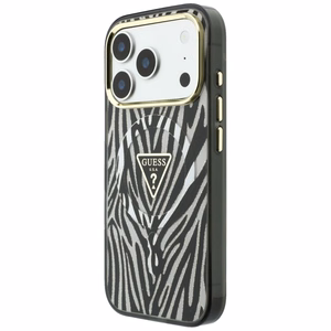 Guess IML Zebra Glitter Triangle Logo MagSafe dėklas, skirtas iPhone 18 Pro / 17 Pro – spalva: sidabrinė