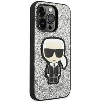 Karl Lagerfeld KLHCP14LGFKPG iPhone 14 Pro 6.1 kietasis dėklas sidabrinis blizgios dalelės Ikonik