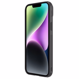 Nillkin CamShield Leather S dėklas iPhone 14 dėklas su kameros dangteliu juodas